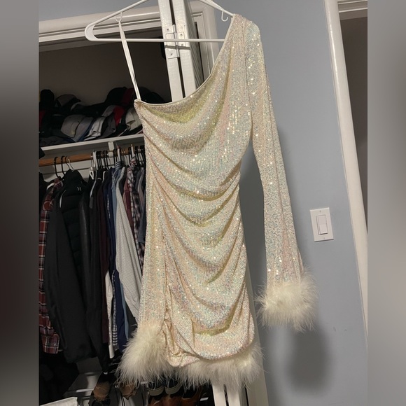 Sequin Feather Trim Dress - Picture 4 of 6